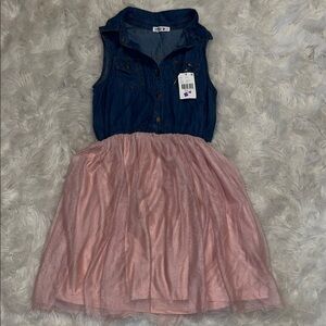 Beautees Denim and Pink Tulle Casual Dress